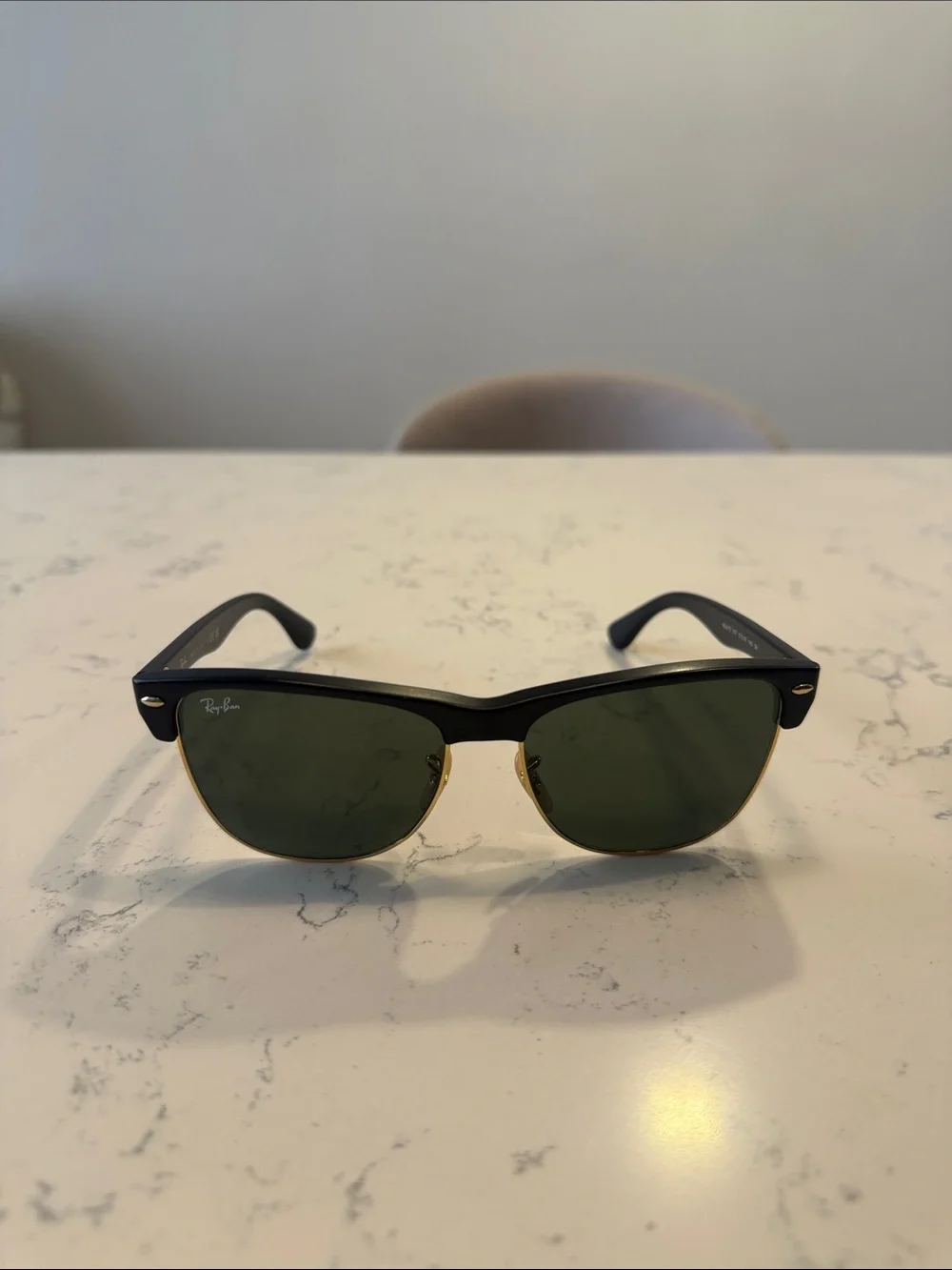 Ray-Ban Black Frame with Gold Trim and Green Lenses Sunglasses
